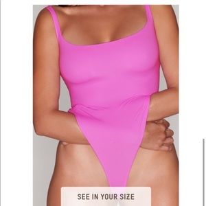 Skims Fits Everybody Square Neck Bodysuit Neon Orchid